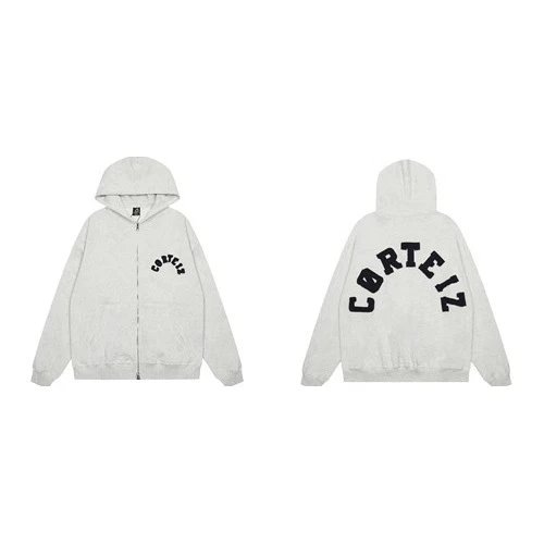 Corteiz Arch Logo Oversized Zip-Up Hoodie Grey