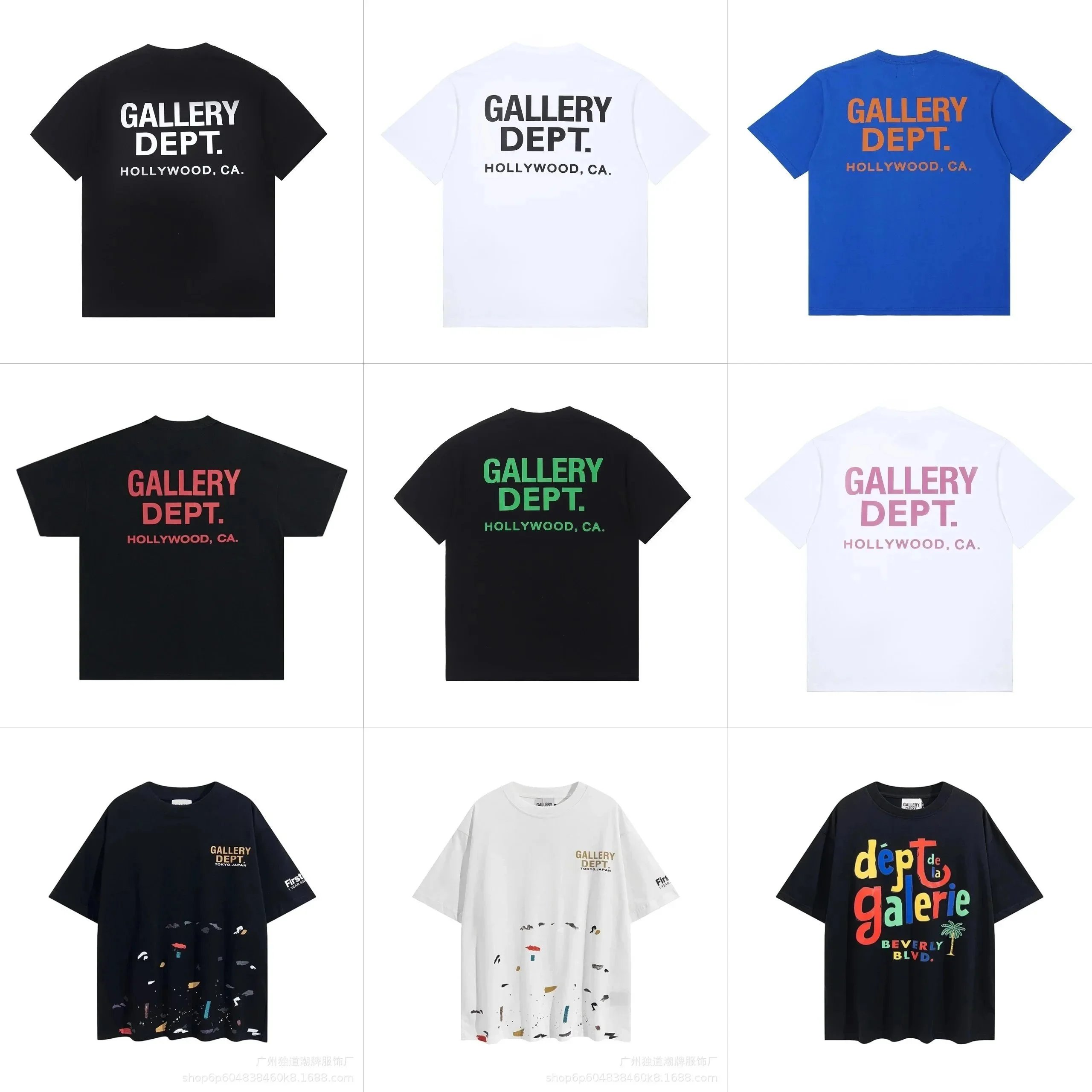 Gallery Dept. Hollywood CA Graphic T-Shirt Casual Cotton Black White Blue