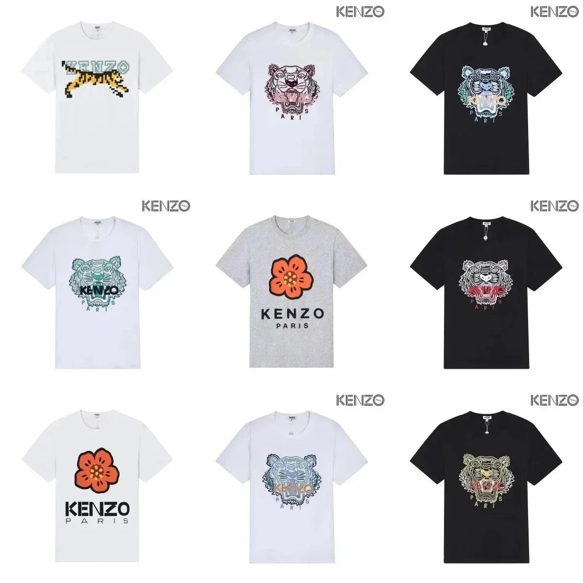 Kenzo Tiger and Flower Graphic Casual T-Shirts Multicolor