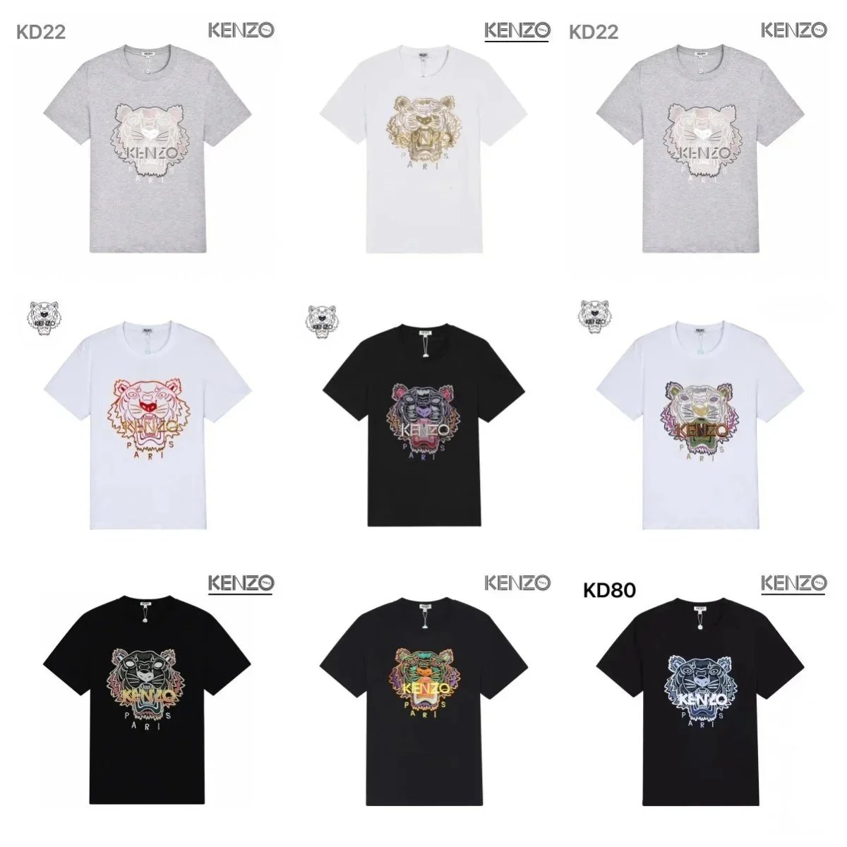 Kenzo Tiger Embroidered Casual T-Shirt Multicolor