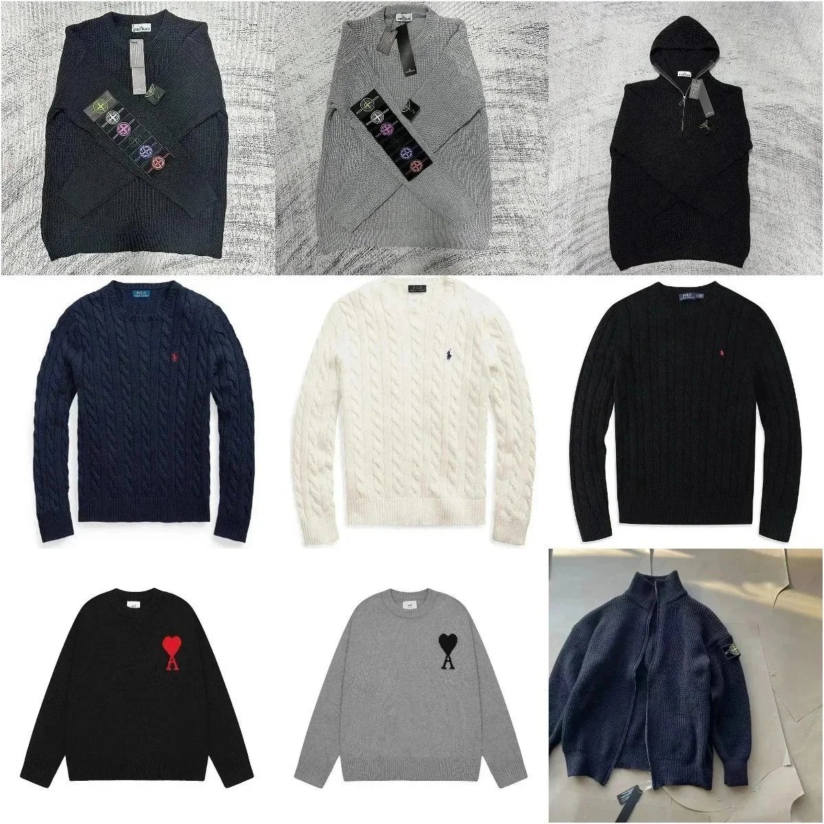 Stone Island Zip-Up Knit Sweater Casual Knitwear Navy