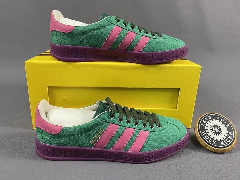 Gucci Screener GG Canvas Sneakers Casual Shoes Green and Pink