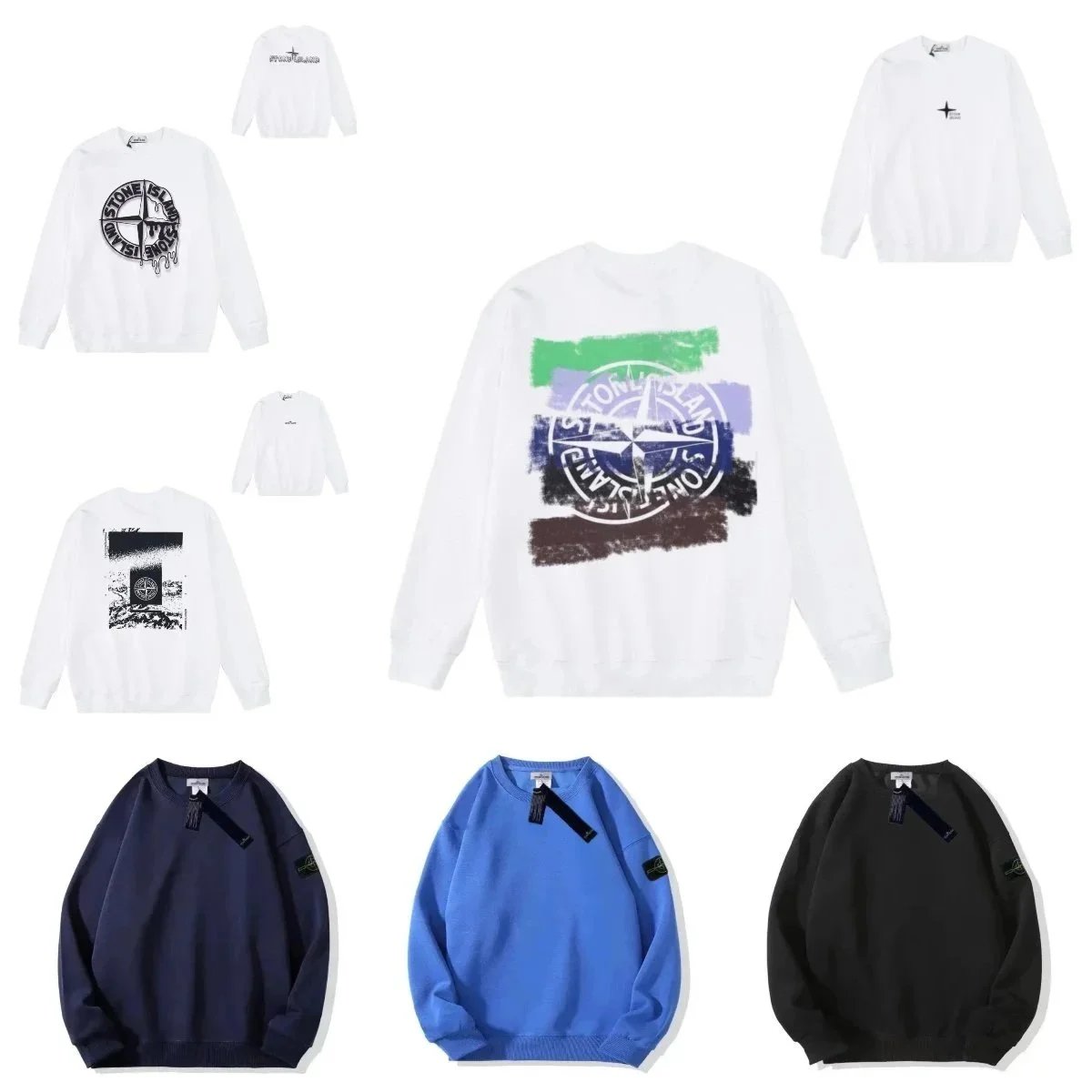 Stone Island Painted Compass Logo Crewneck Sweatshirt Casual White