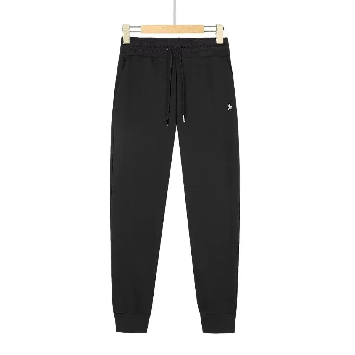 Black pants with a white label