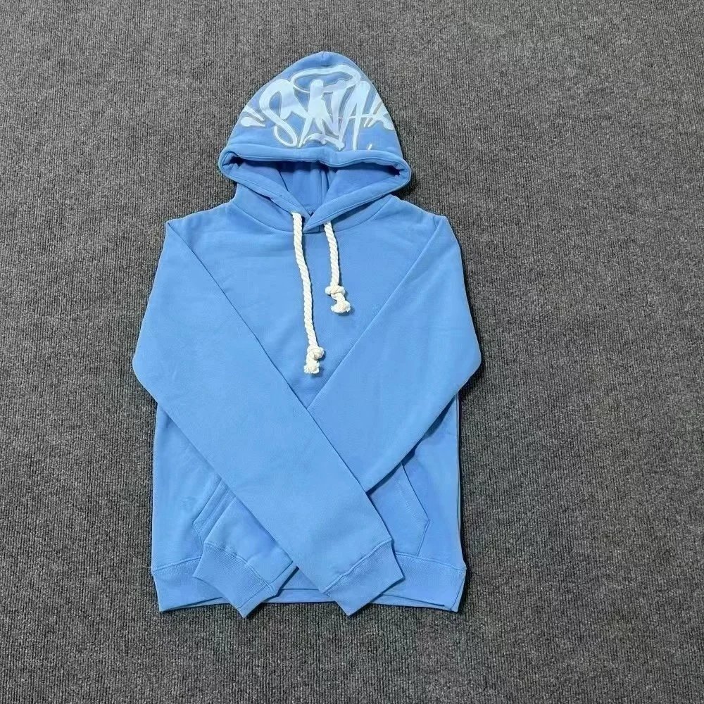 Syna World Syna Graffiti Print Hoodie Casual Pullover Light Blue