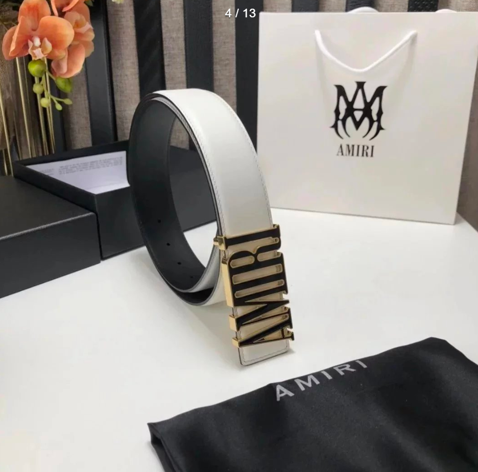Amiri Logo Buckle Leather Belt White
