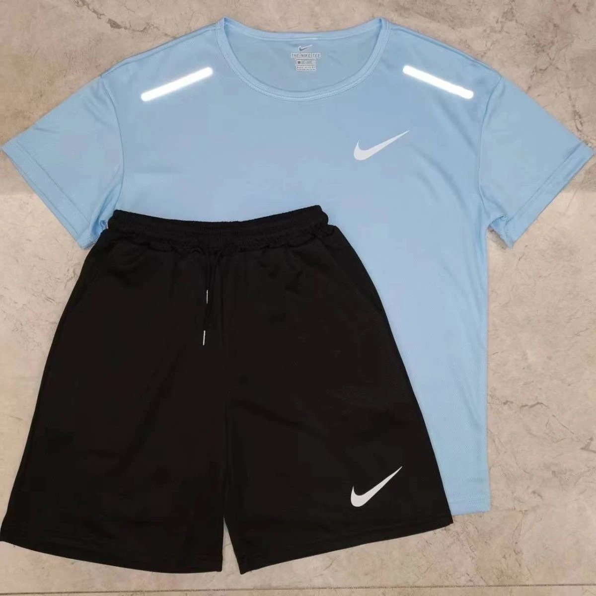 反光打勾速干短袖套装浅蓝色 反光打勾速干短袖套装浅蓝色